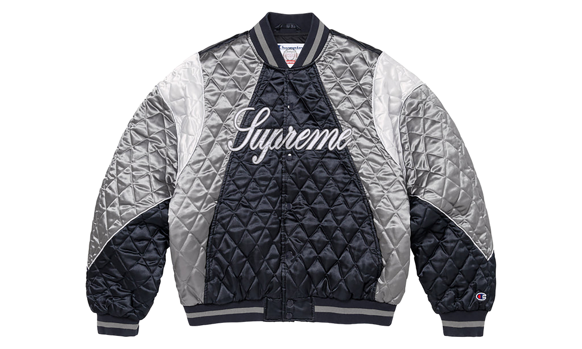 Champion Quilted Satin Varsity Jacket "FW26 - Navy" SU28442