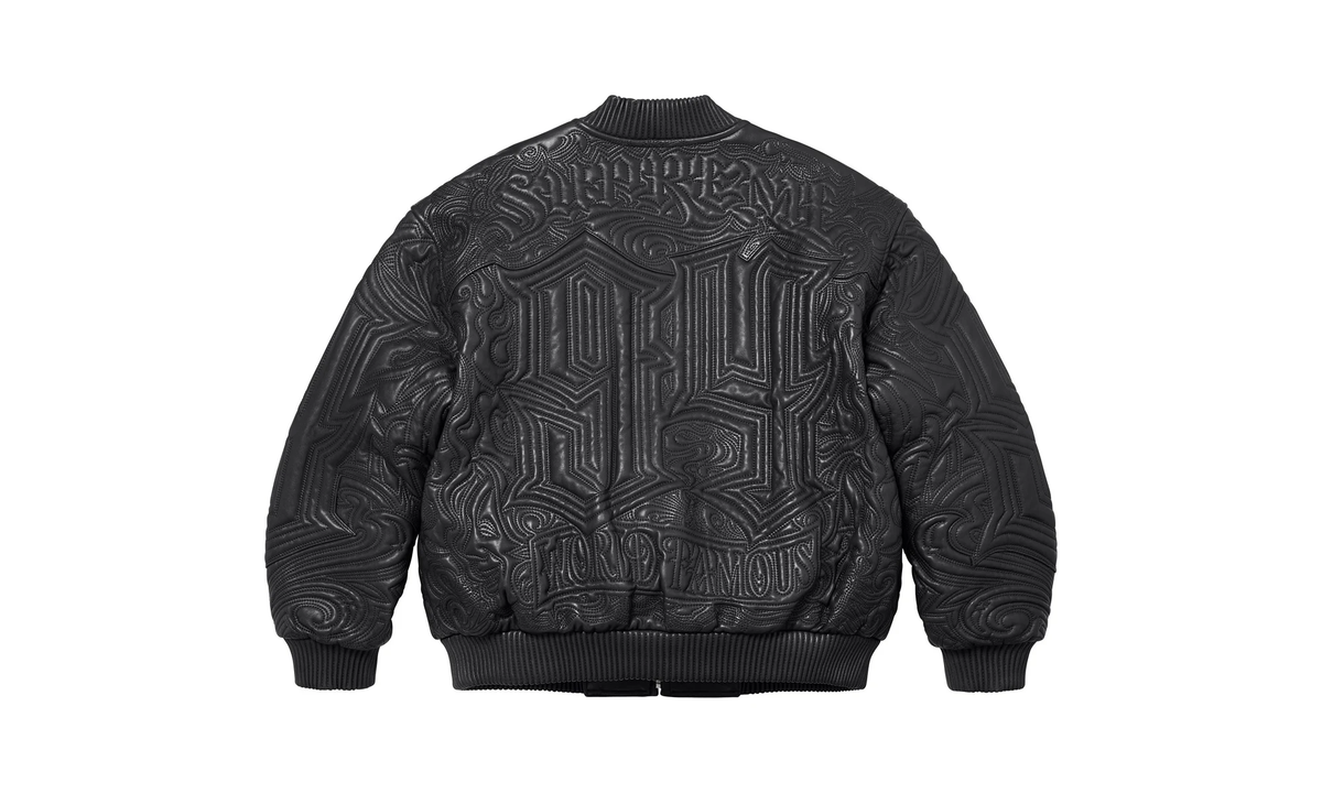 Mister Cartoon Embroidered Leather Jacket "Black" SU26542