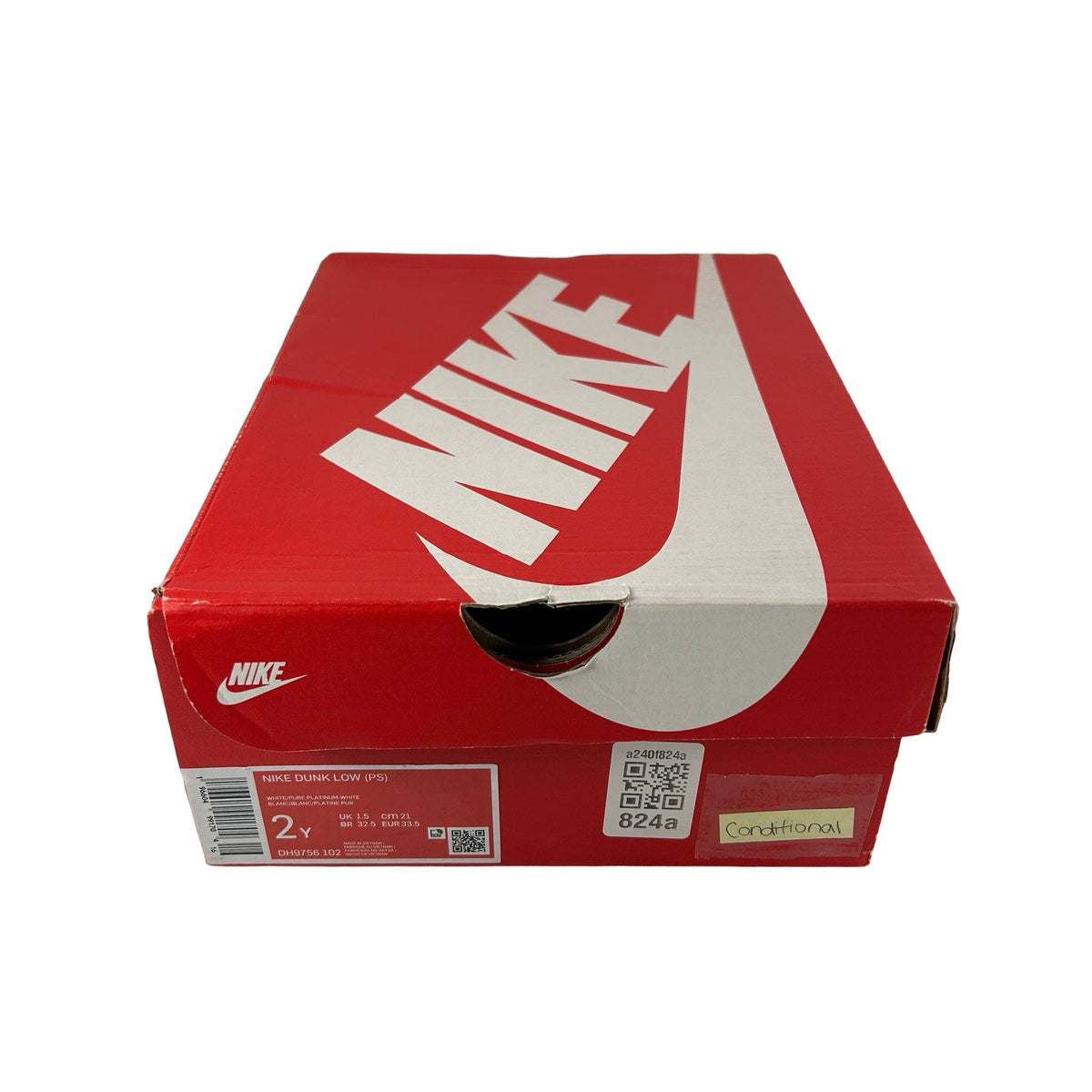 DH9756 102 Nike Dunk Low White Pure Platinum (PS) [CONDITIONAL] - 2 Y (Yellowing Tongue)