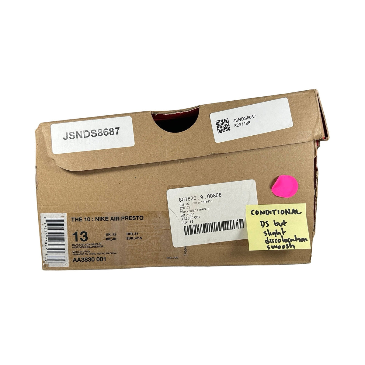 AA3830 001 Nike Air Presto Off White [CONDITIONAL] - 13 M (Slight Swoosh Discoloration) (Missing Orange Laces)