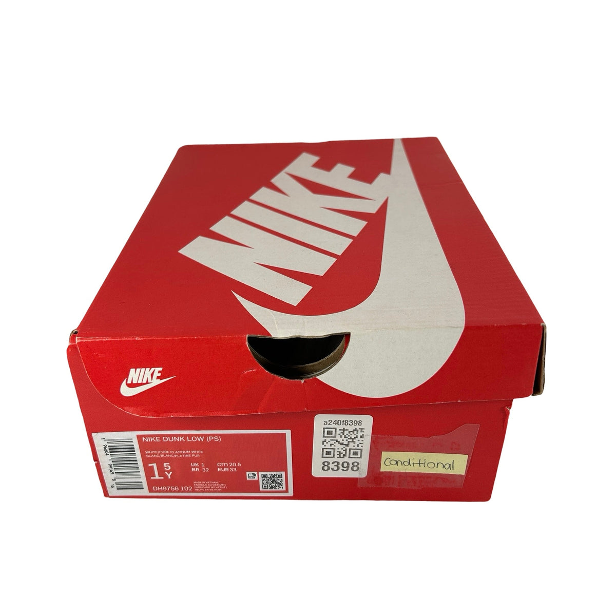 DH9756 102 Nike Dunk Low White Pure Platinum (PS) [CONDITIONAL] - 1.5Y (Yellowing Tongue)