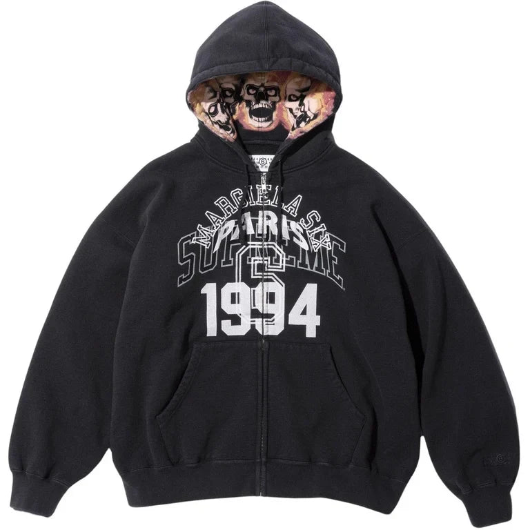 SUPREME/MM6 MAISON MARGIELA ZIP UP HOODED SWEATSHIRT BLACK
